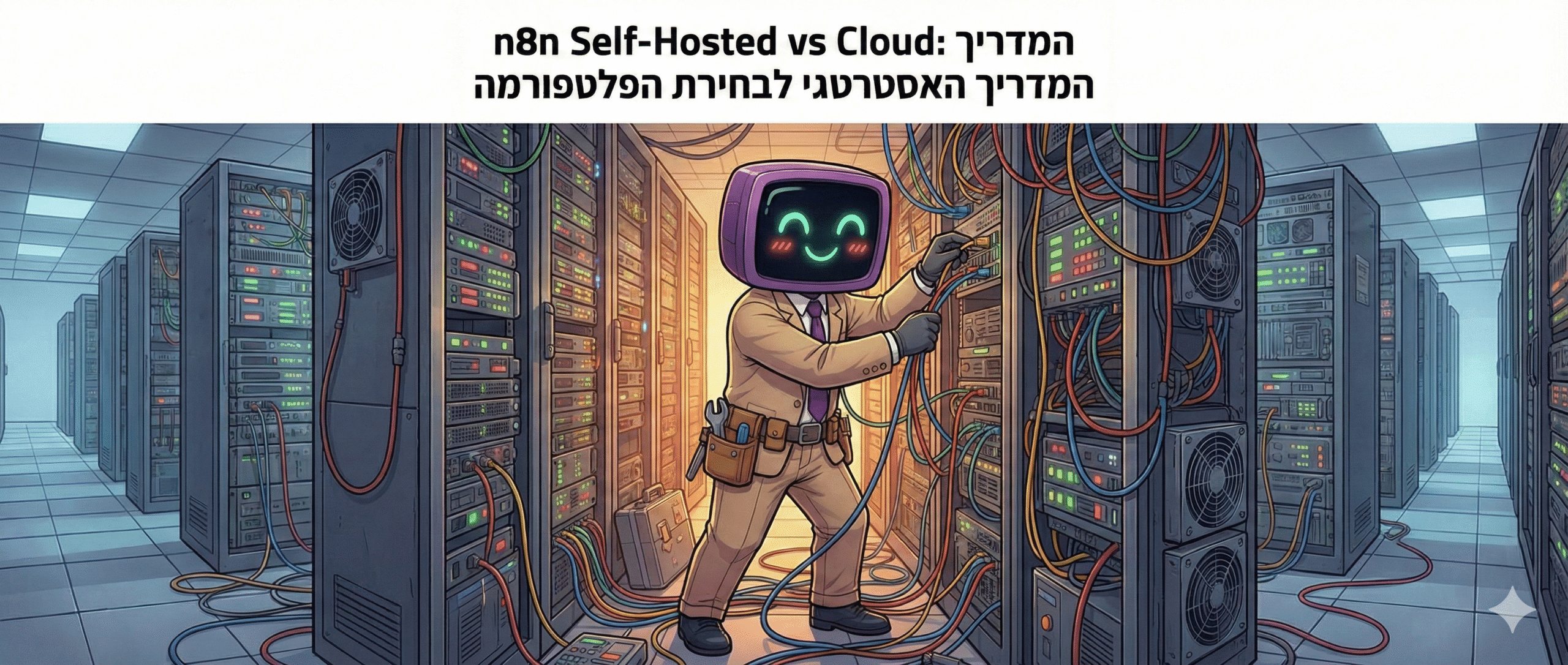 Artice Heading Image showing digi the presentor in a server room